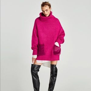 Zara Roll Neck Oversized Sweater with Fur Pockets